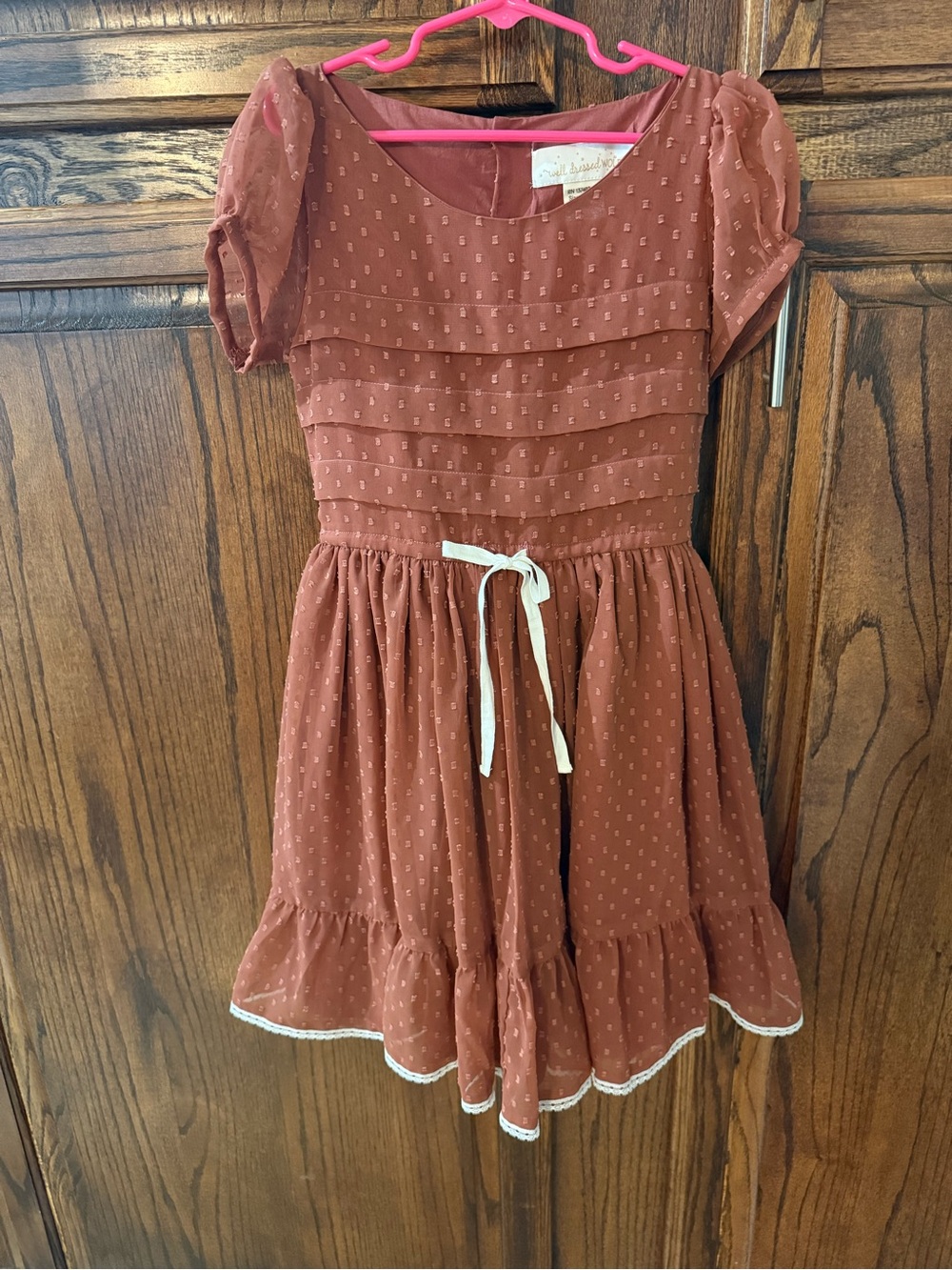 WDW Girls Rust Dot-Tiered Dress with Bow